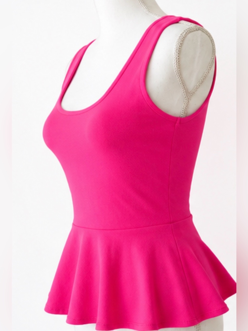 bebe Hot Pink Sleeveless Peplum Tank